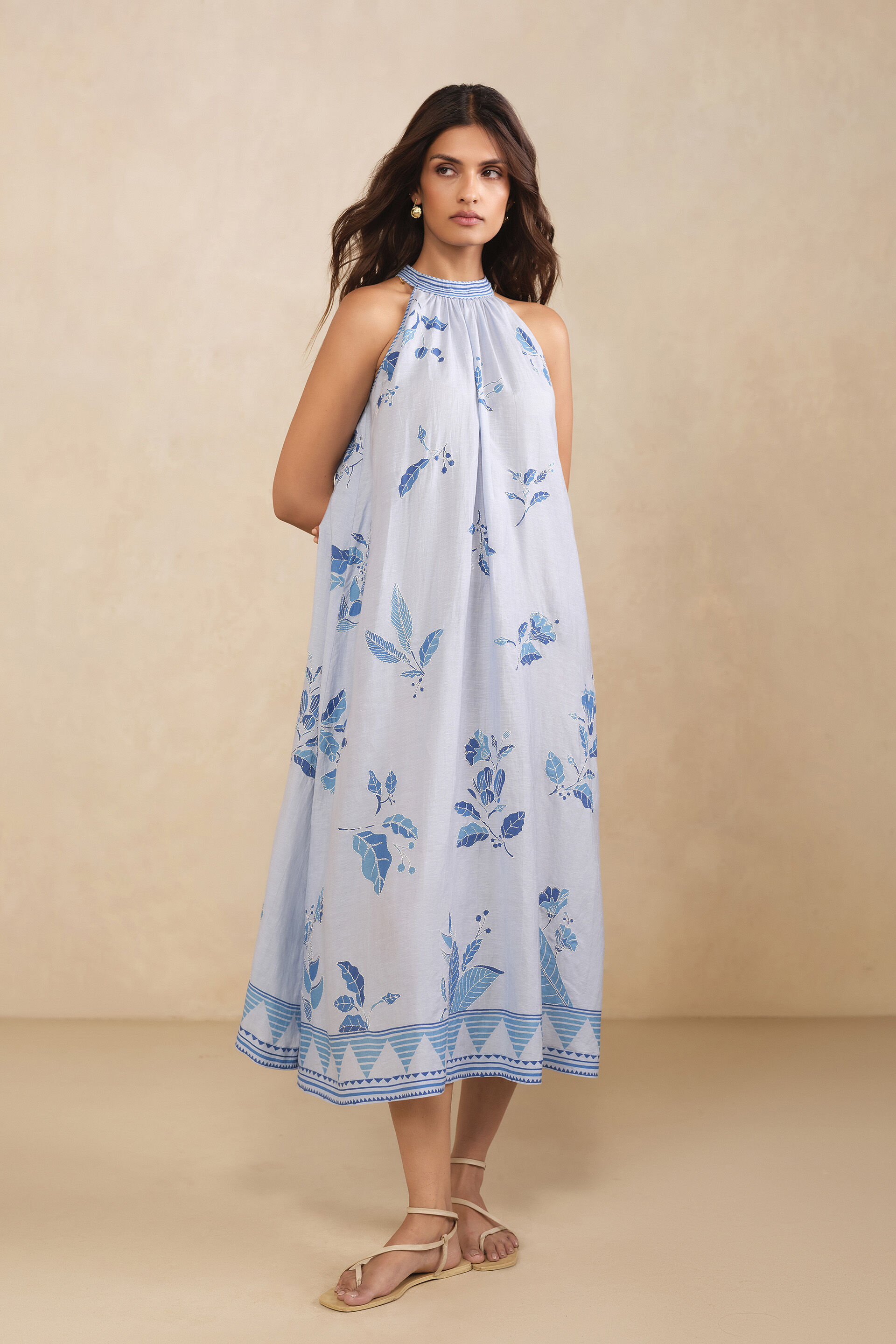 Haiku Hand-embroidered Kantha Dress - Blue